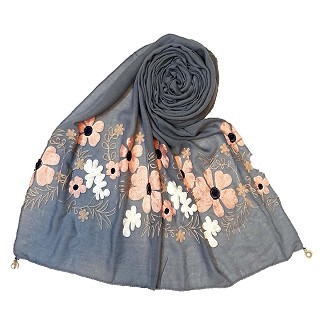 Limited edition embroidered flower hijab - Blue